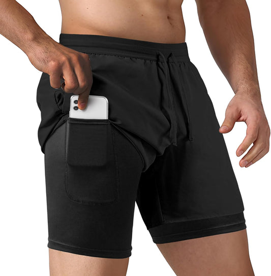 Men's 2 in 1 Running Shorts Workout Athletic Training Gym Outdoor Sports Shorts