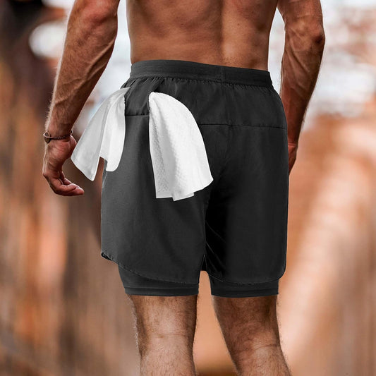 Men's 2 in 1 Running Shorts Workout Athletic Training Gym Outdoor Sports Shorts