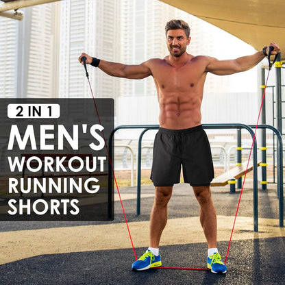 Men's 2 in 1 Running Shorts Workout Athletic Training Gym Outdoor Sports Shorts