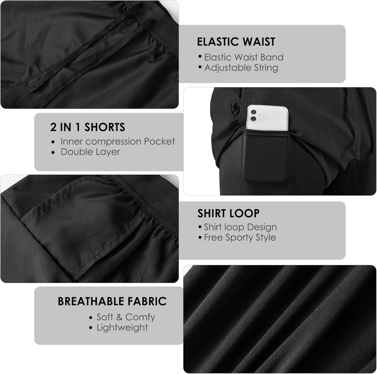 Men's 2 in 1 Running Shorts Workout Athletic Training Gym Outdoor Sports Shorts