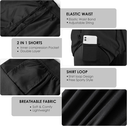 Men's 2 in 1 Running Shorts Workout Athletic Training Gym Outdoor Sports Shorts