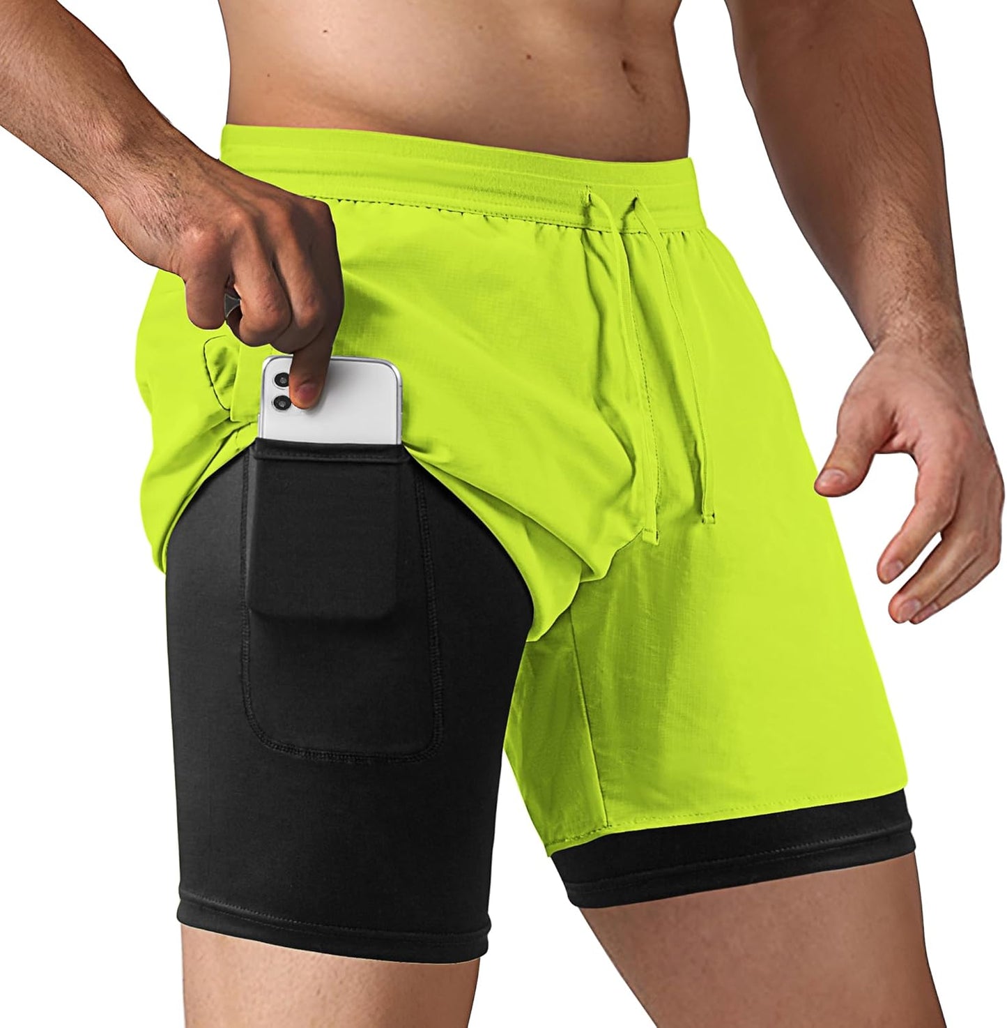 Men's 2 in 1 Running Shorts Workout Athletic Training Gym Outdoor Sports Shorts