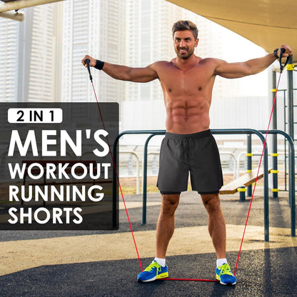 Men's 2 in 1 Running Shorts Workout Athletic Training Gym Outdoor Sports Shorts