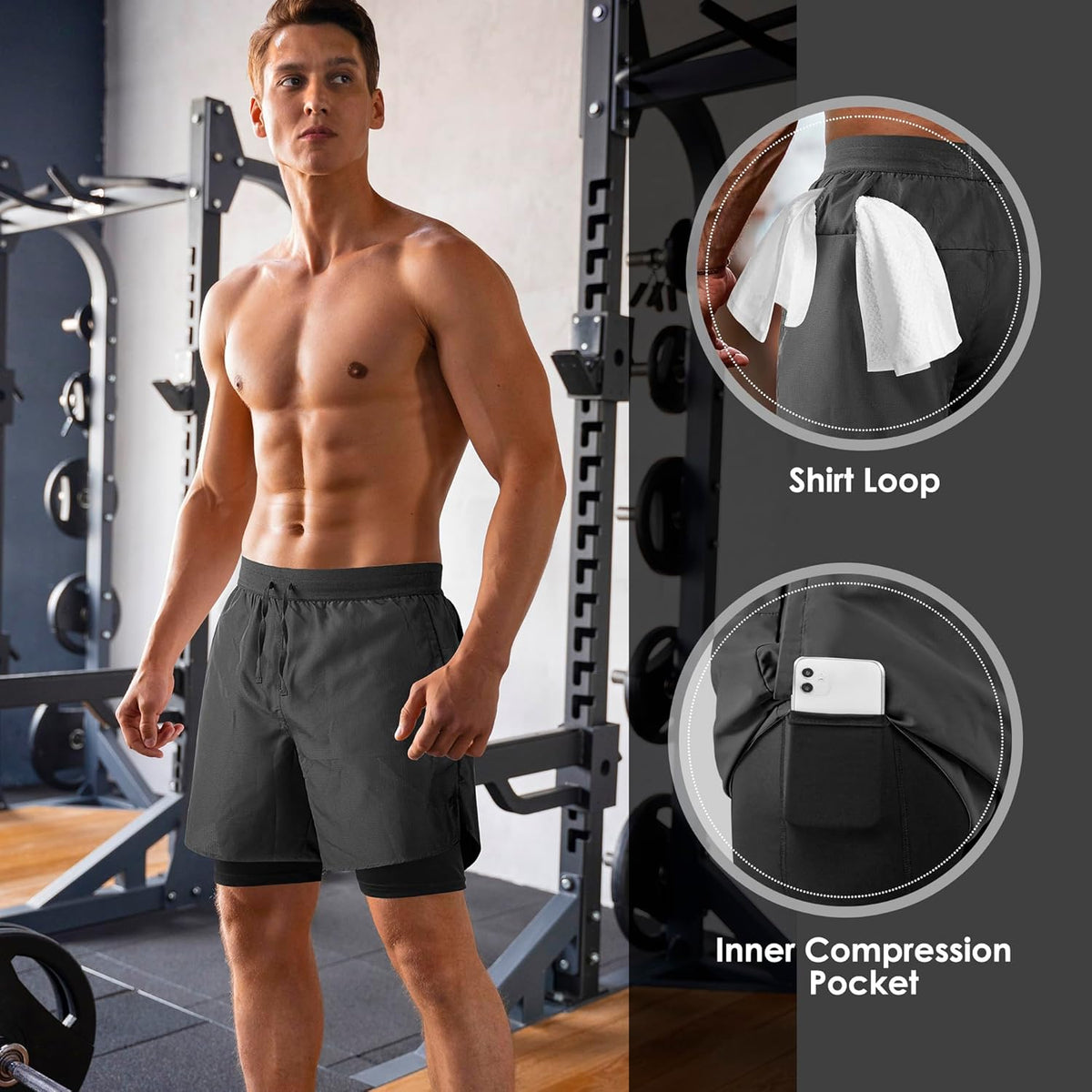 Men's 2 in 1 Running Shorts Workout Athletic Training Gym Outdoor Sports Shorts