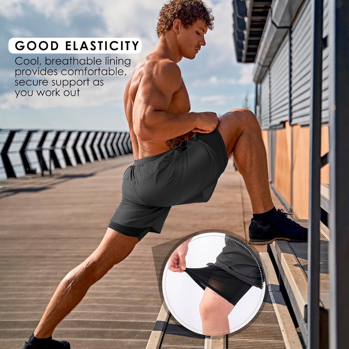 Men's 2 in 1 Running Shorts Workout Athletic Training Gym Outdoor Sports Shorts