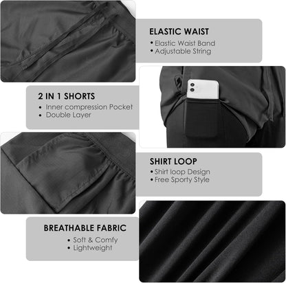 Men's 2 in 1 Running Shorts Workout Athletic Training Gym Outdoor Sports Shorts