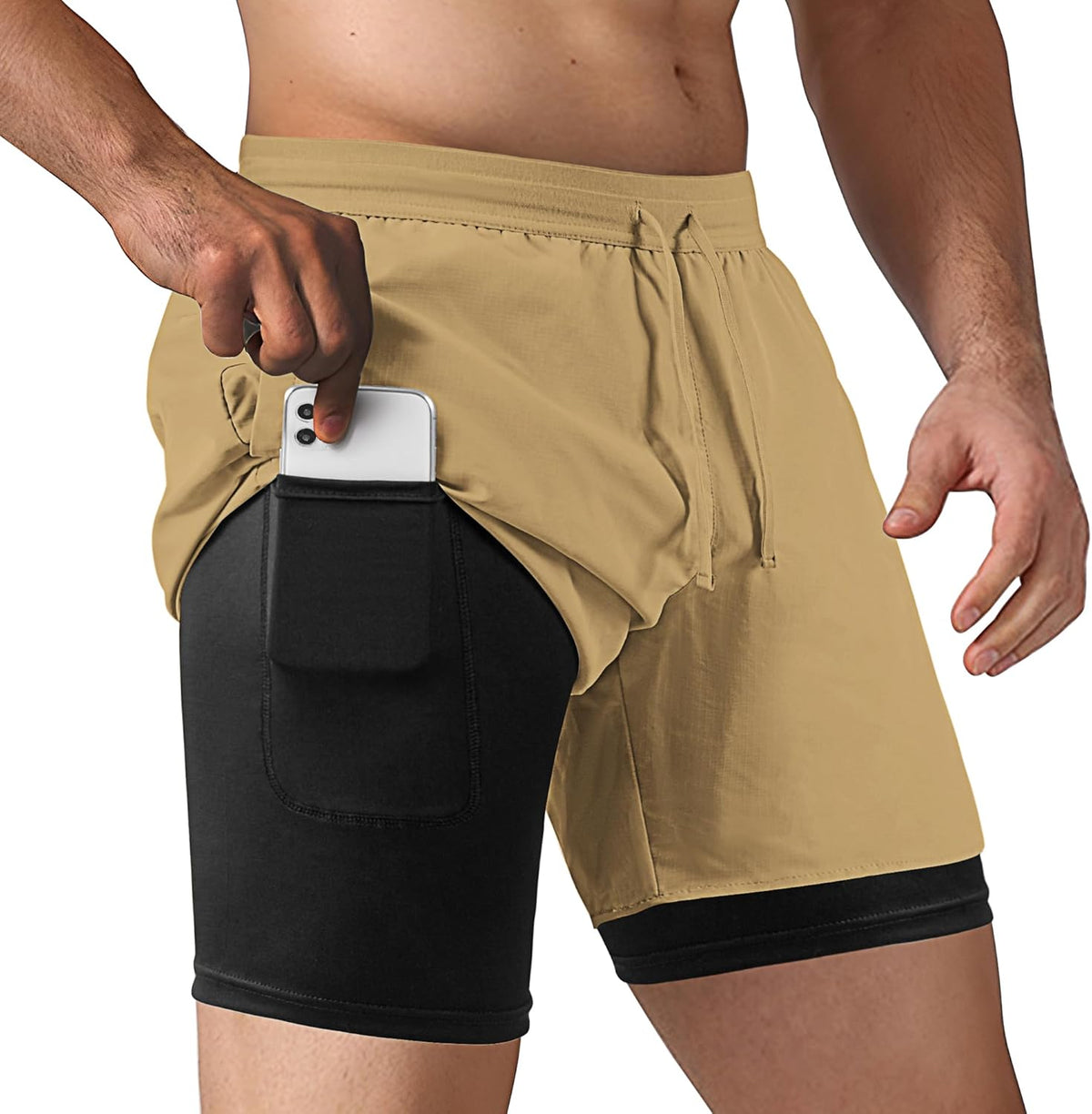 Men's 2 in 1 Running Shorts Workout Athletic Training Gym Outdoor Sports Shorts