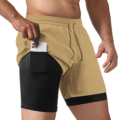 Men's 2 in 1 Running Shorts Workout Athletic Training Gym Outdoor Sports Shorts