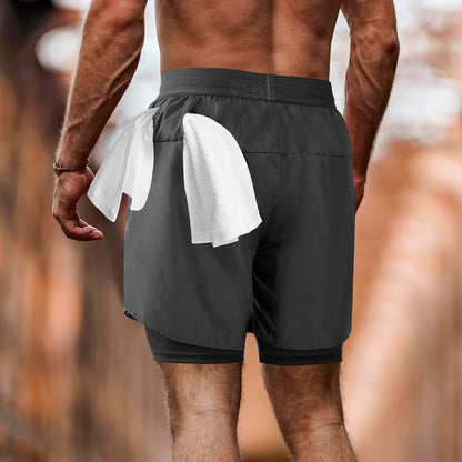 Men's 2 in 1 Running Shorts Workout Athletic Training Gym Outdoor Sports Shorts