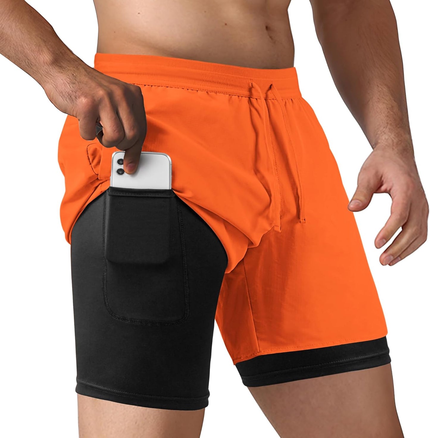 Men's 2 in 1 Running Shorts Workout Athletic Training Gym Outdoor Sports Shorts