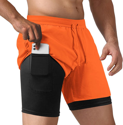 Men's 2 in 1 Running Shorts Workout Athletic Training Gym Outdoor Sports Shorts