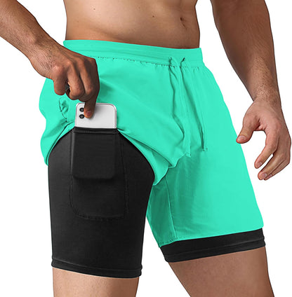 Men's 2 in 1 Running Shorts Workout Athletic Training Gym Outdoor Sports Shorts