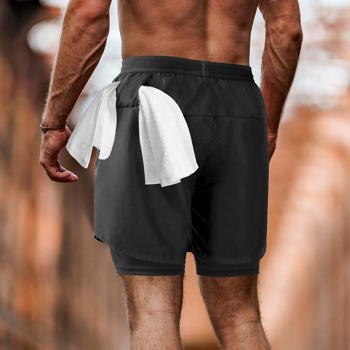 Men's 2 in 1 Running Shorts Workout Athletic Training Gym Outdoor Sports Shorts