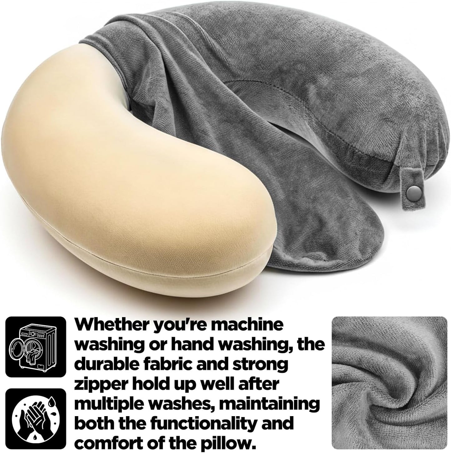 2 Colors Neck Pillow Covers with Zipper, Washable U Shaped Replacement Cover, Gray and Pink Reusable Travel Pillow Cover, Soft Smooth Plush Fabric, Universal Fit Airplane Pillows Case