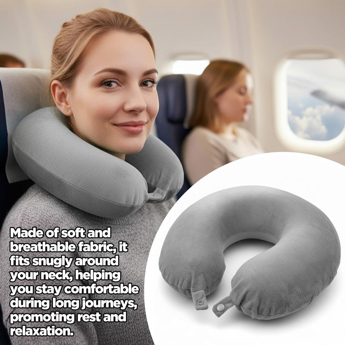 2 Colors Neck Pillow Covers with Zipper, Washable U Shaped Replacement Cover, Gray and Pink Reusable Travel Pillow Cover, Soft Smooth Plush Fabric, Universal Fit Airplane Pillows Case