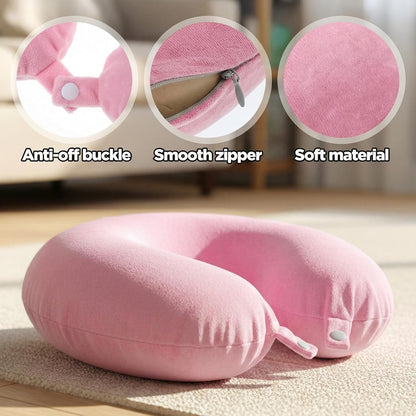 2 Colors Neck Pillow Covers with Zipper, Washable U Shaped Replacement Cover, Gray and Pink Reusable Travel Pillow Cover, Soft Smooth Plush Fabric, Universal Fit Airplane Pillows Case