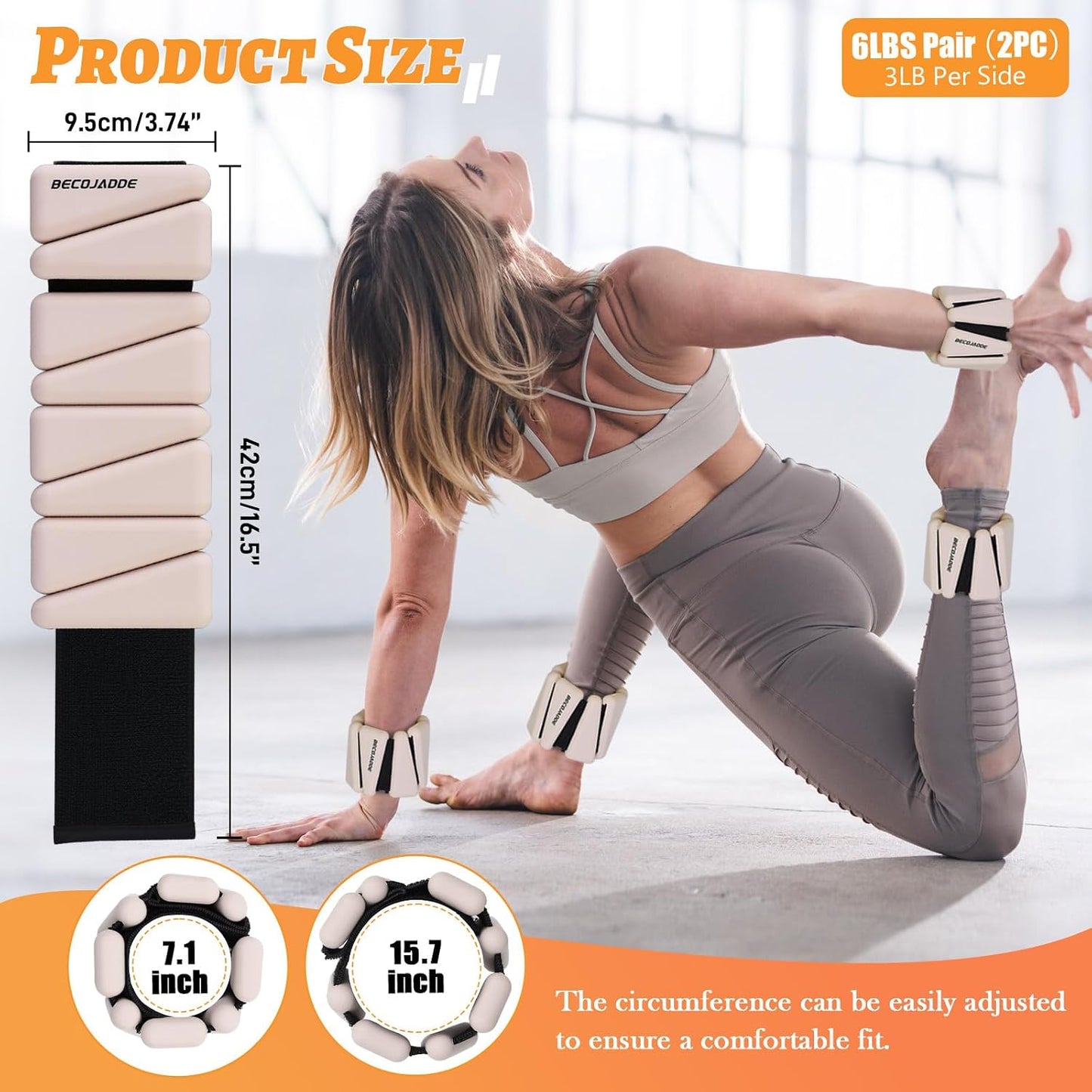 Ankle Weights Set of 2 (1 lb/2 lb/3 lb Each) Adjustable Wrist Weights for Women Men Wearable Arm Leg Weight for Pilates, Running, Walking, Workout, Yoga