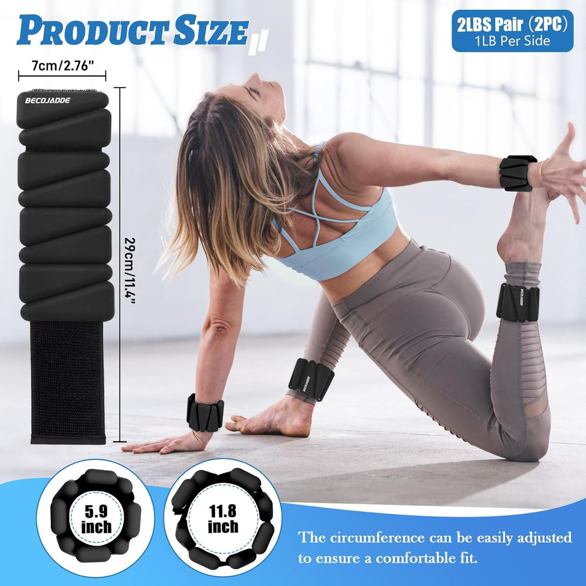 Ankle Weights Set of 2 (1 lb/2 lb/3 lb Each) Adjustable Wrist Weights for Women Men Wearable Arm Leg Weight for Pilates, Running, Walking, Workout, Yoga