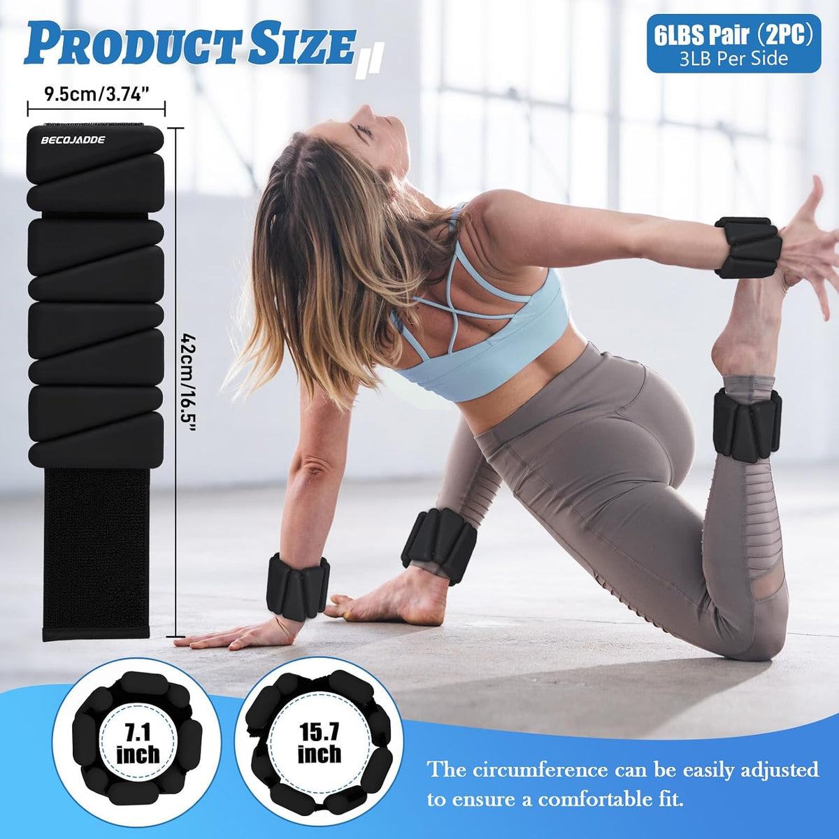 Ankle Weights Set of 2 (1 lb/2 lb/3 lb Each) Adjustable Wrist Weights for Women Men Wearable Arm Leg Weight for Pilates, Running, Walking, Workout, Yoga