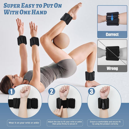 Ankle Weights Set of 2 (1 lb/2 lb/3 lb Each) Adjustable Wrist Weights for Women Men Wearable Arm Leg Weight for Pilates, Running, Walking, Workout, Yoga