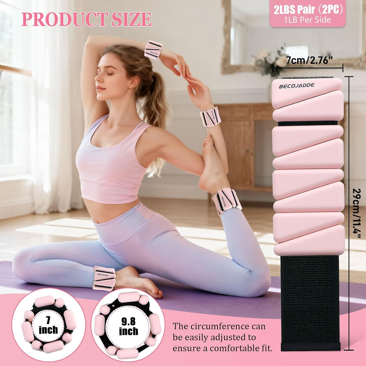 Ankle Weights Set of 2 (1 lb/2 lb/3 lb Each) Adjustable Wrist Weights for Women Men Wearable Arm Leg Weight for Pilates, Running, Walking, Workout, Yoga