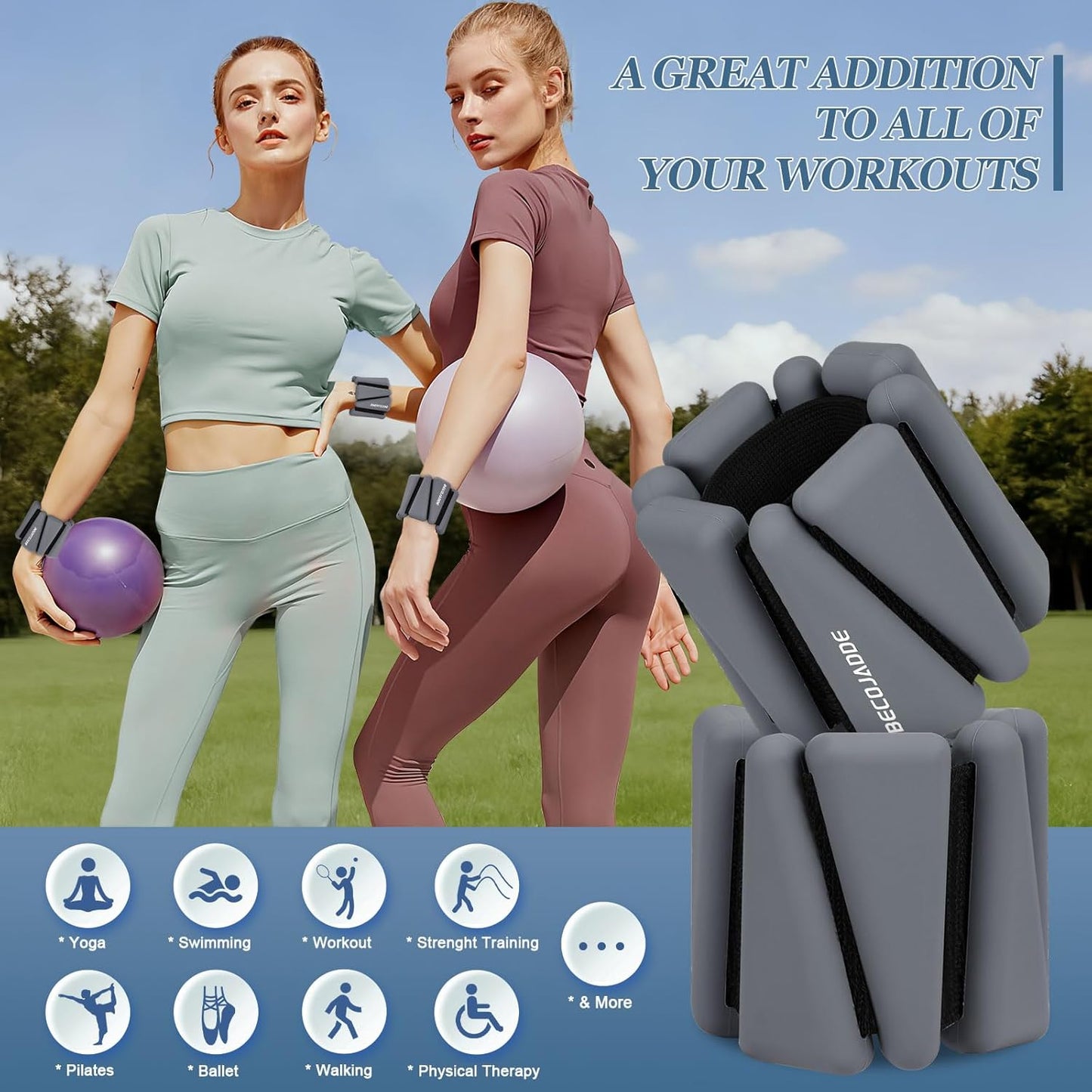Ankle Weights Set of 2 (1 lb/2 lb/3 lb Each) Adjustable Wrist Weights for Women Men Wearable Arm Leg Weight for Pilates, Running, Walking, Workout, Yoga