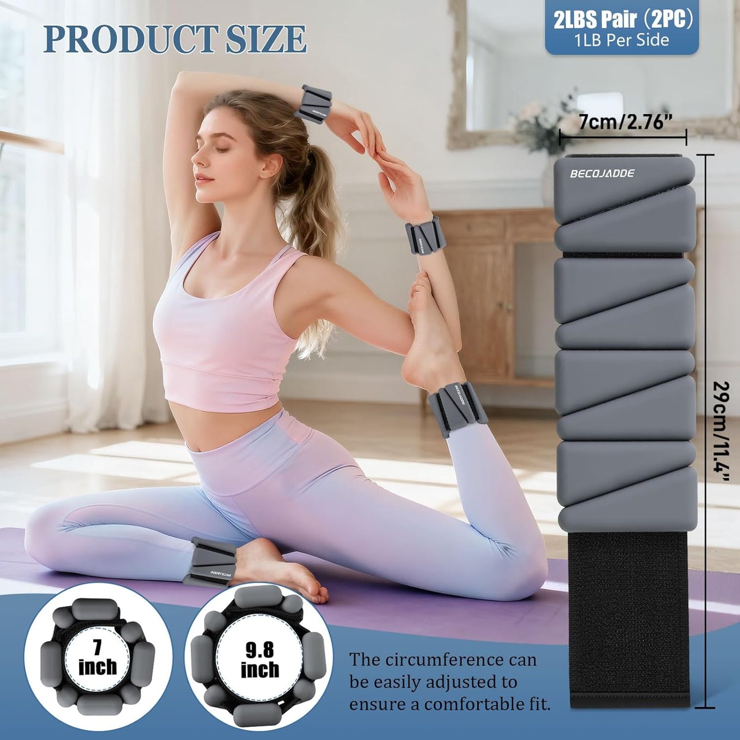 Ankle Weights Set of 2 (1 lb/2 lb/3 lb Each) Adjustable Wrist Weights for Women Men Wearable Arm Leg Weight for Pilates, Running, Walking, Workout, Yoga
