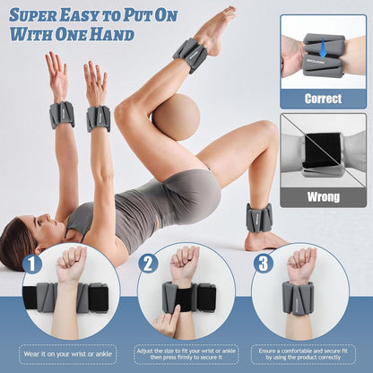 Ankle Weights Set of 2 (1 lb/2 lb/3 lb Each) Adjustable Wrist Weights for Women Men Wearable Arm Leg Weight for Pilates, Running, Walking, Workout, Yoga