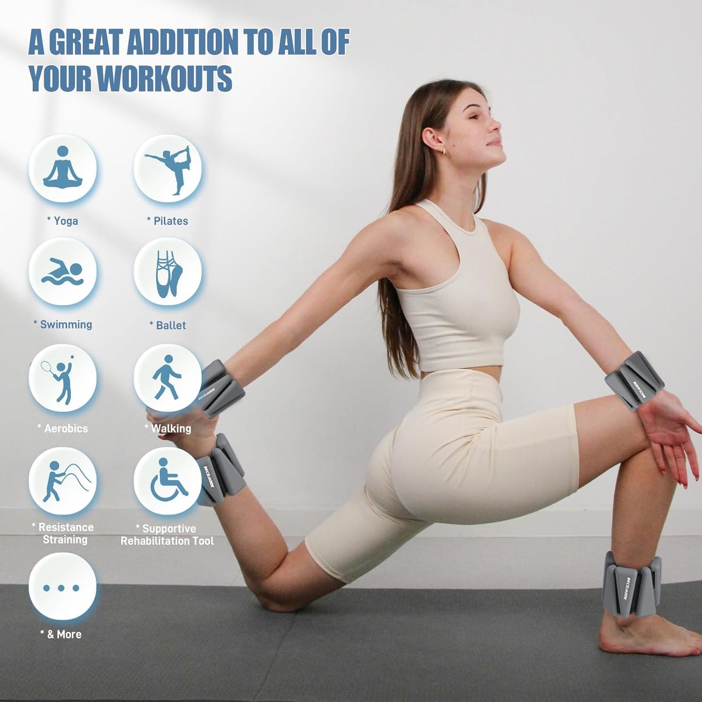 Ankle Weights Set of 2 (1 lb/2 lb/3 lb Each) Adjustable Wrist Weights for Women Men Wearable Arm Leg Weight for Pilates, Running, Walking, Workout, Yoga