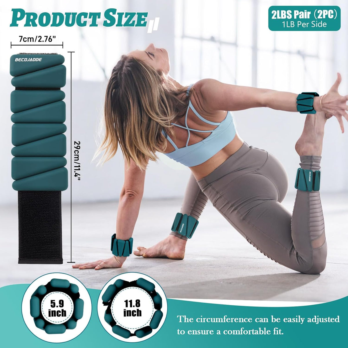 Ankle Weights Set of 2 (1 lb/2 lb/3 lb Each) Adjustable Wrist Weights for Women Men Wearable Arm Leg Weight for Pilates, Running, Walking, Workout, Yoga
