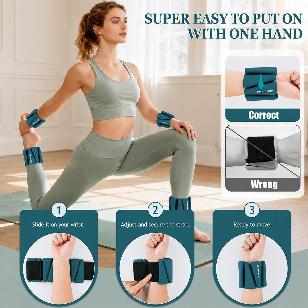 Ankle Weights Set of 2 (1 lb/2 lb/3 lb Each) Adjustable Wrist Weights for Women Men Wearable Arm Leg Weight for Pilates, Running, Walking, Workout, Yoga