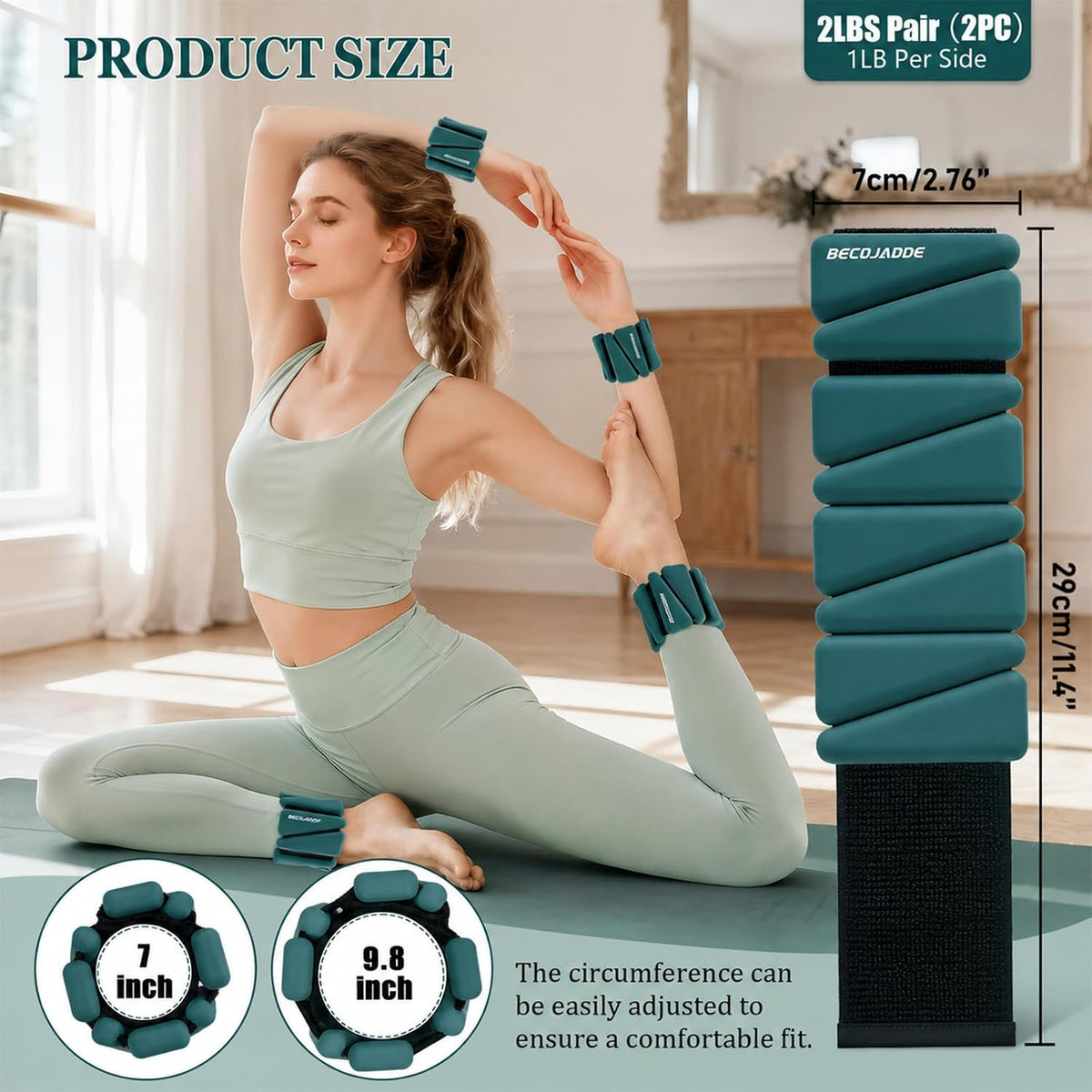 Ankle Weights Set of 2 (1 lb/2 lb/3 lb Each) Adjustable Wrist Weights for Women Men Wearable Arm Leg Weight for Pilates, Running, Walking, Workout, Yoga