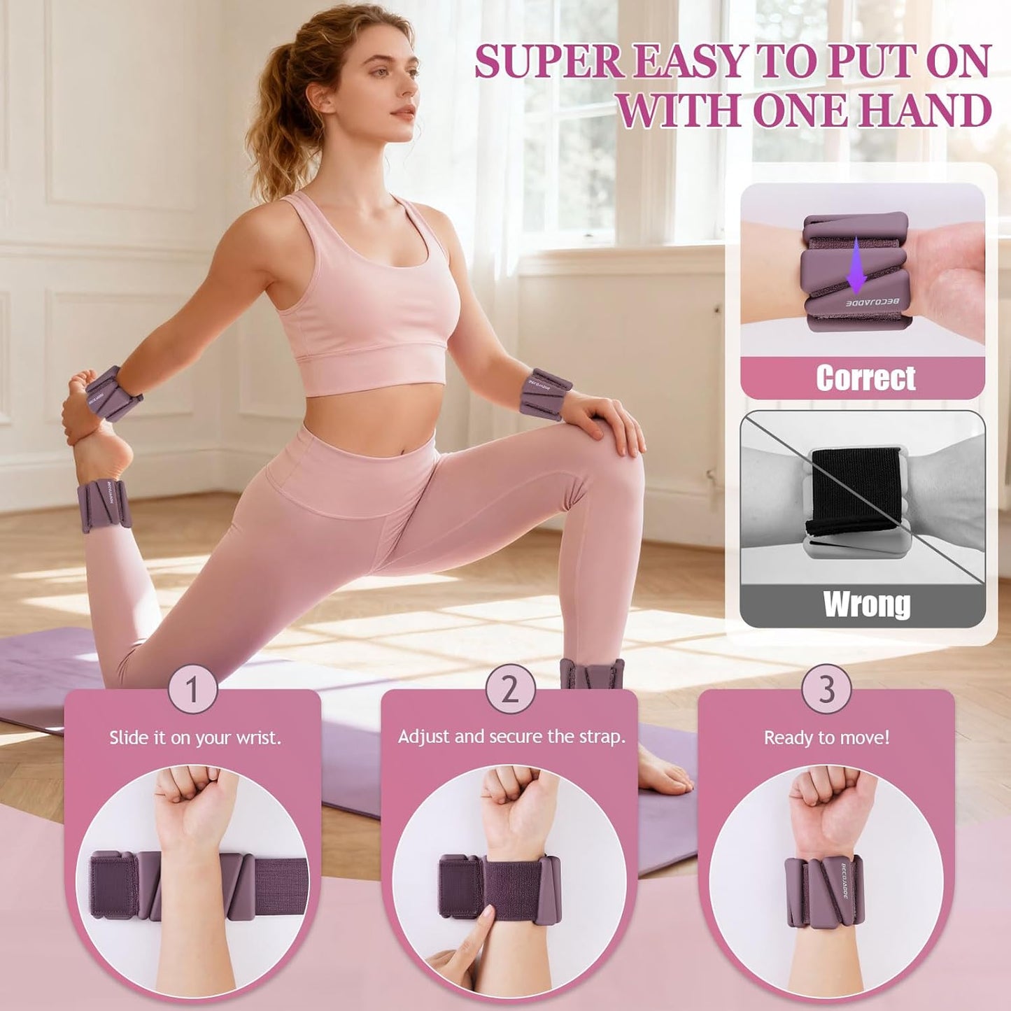 Ankle Weights Set of 2 (1 lb/2 lb/3 lb Each) Adjustable Wrist Weights for Women Men Wearable Arm Leg Weight for Pilates, Running, Walking, Workout, Yoga