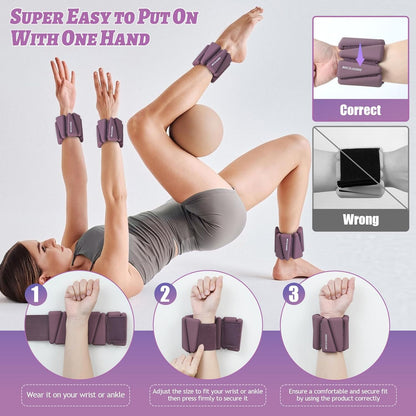 Ankle Weights Set of 2 (1 lb/2 lb/3 lb Each) Adjustable Wrist Weights for Women Men Wearable Arm Leg Weight for Pilates, Running, Walking, Workout, Yoga
