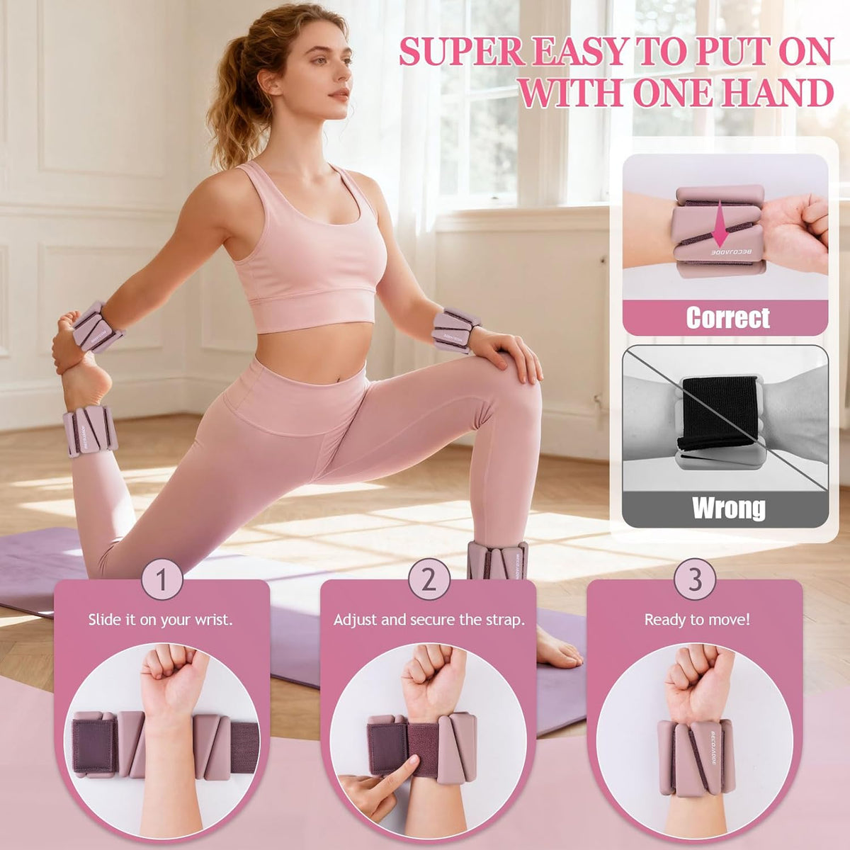 Ankle Weights Set of 2 (1 lb/2 lb/3 lb Each) Adjustable Wrist Weights for Women Men Wearable Arm Leg Weight for Pilates, Running, Walking, Workout, Yoga