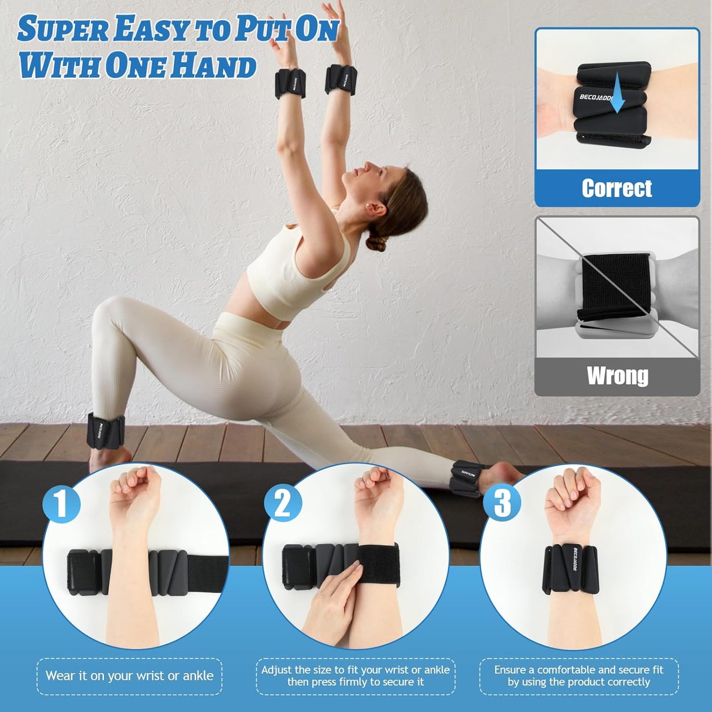 Ankle Weights Set of 2 (1 lb/2 lb/3 lb Each) Adjustable Wrist Weights for Women Men Wearable Arm Leg Weight for Pilates, Running, Walking, Workout, Yoga