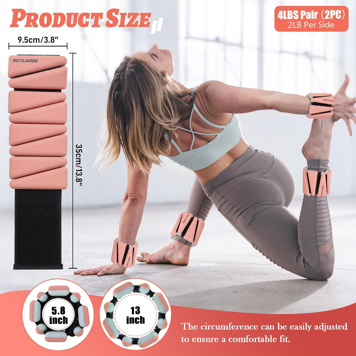 Ankle Weights Set of 2 (1 lb/2 lb/3 lb Each) Adjustable Wrist Weights for Women Men Wearable Arm Leg Weight for Pilates, Running, Walking, Workout, Yoga