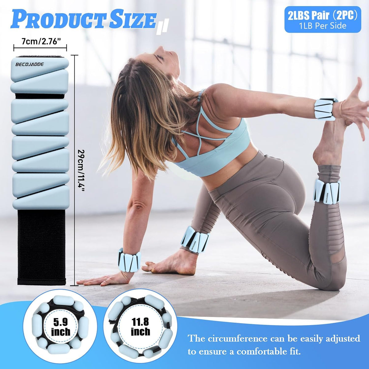 Ankle Weights Set of 2 (1 lb/2 lb/3 lb Each) Adjustable Wrist Weights for Women Men Wearable Arm Leg Weight for Pilates, Running, Walking, Workout, Yoga