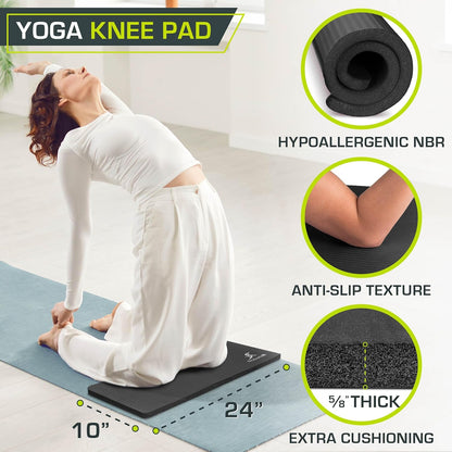 Extra Thick Yoga Knee Pad and Elbow Cushion 15mm (5/8”) Fits Standard Mats for Pain Free Joints in Yoga, Pilates, Floor Workouts