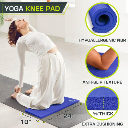 Extra Thick Yoga Knee Pad and Elbow Cushion 15mm (5/8”) Fits Standard Mats for Pain Free Joints in Yoga, Pilates, Floor Workouts