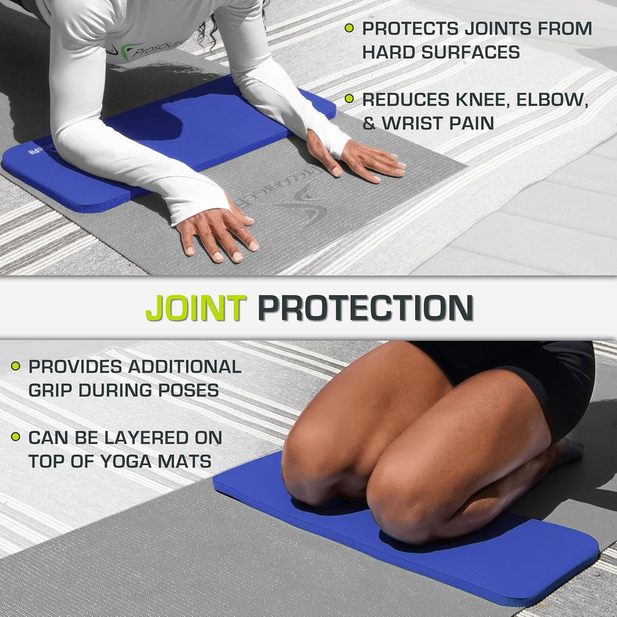 Extra Thick Yoga Knee Pad and Elbow Cushion 15mm (5/8”) Fits Standard Mats for Pain Free Joints in Yoga, Pilates, Floor Workouts