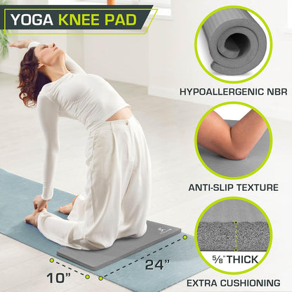 Extra Thick Yoga Knee Pad and Elbow Cushion 15mm (5/8”) Fits Standard Mats for Pain Free Joints in Yoga, Pilates, Floor Workouts