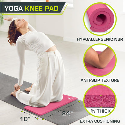 Extra Thick Yoga Knee Pad and Elbow Cushion 15mm (5/8”) Fits Standard Mats for Pain Free Joints in Yoga, Pilates, Floor Workouts