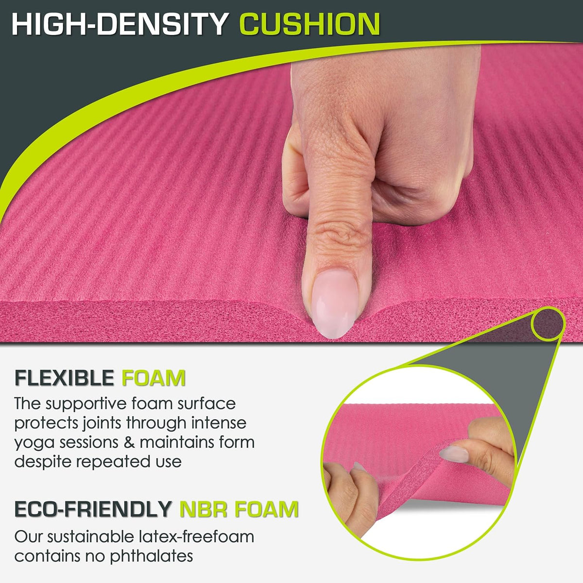Extra Thick Yoga Knee Pad and Elbow Cushion 15mm (5/8”) Fits Standard Mats for Pain Free Joints in Yoga, Pilates, Floor Workouts