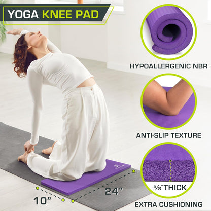 Extra Thick Yoga Knee Pad and Elbow Cushion 15mm (5/8”) Fits Standard Mats for Pain Free Joints in Yoga, Pilates, Floor Workouts