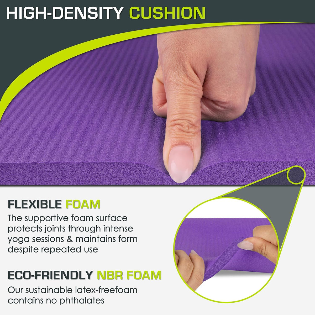 Extra Thick Yoga Knee Pad and Elbow Cushion 15mm (5/8”) Fits Standard Mats for Pain Free Joints in Yoga, Pilates, Floor Workouts