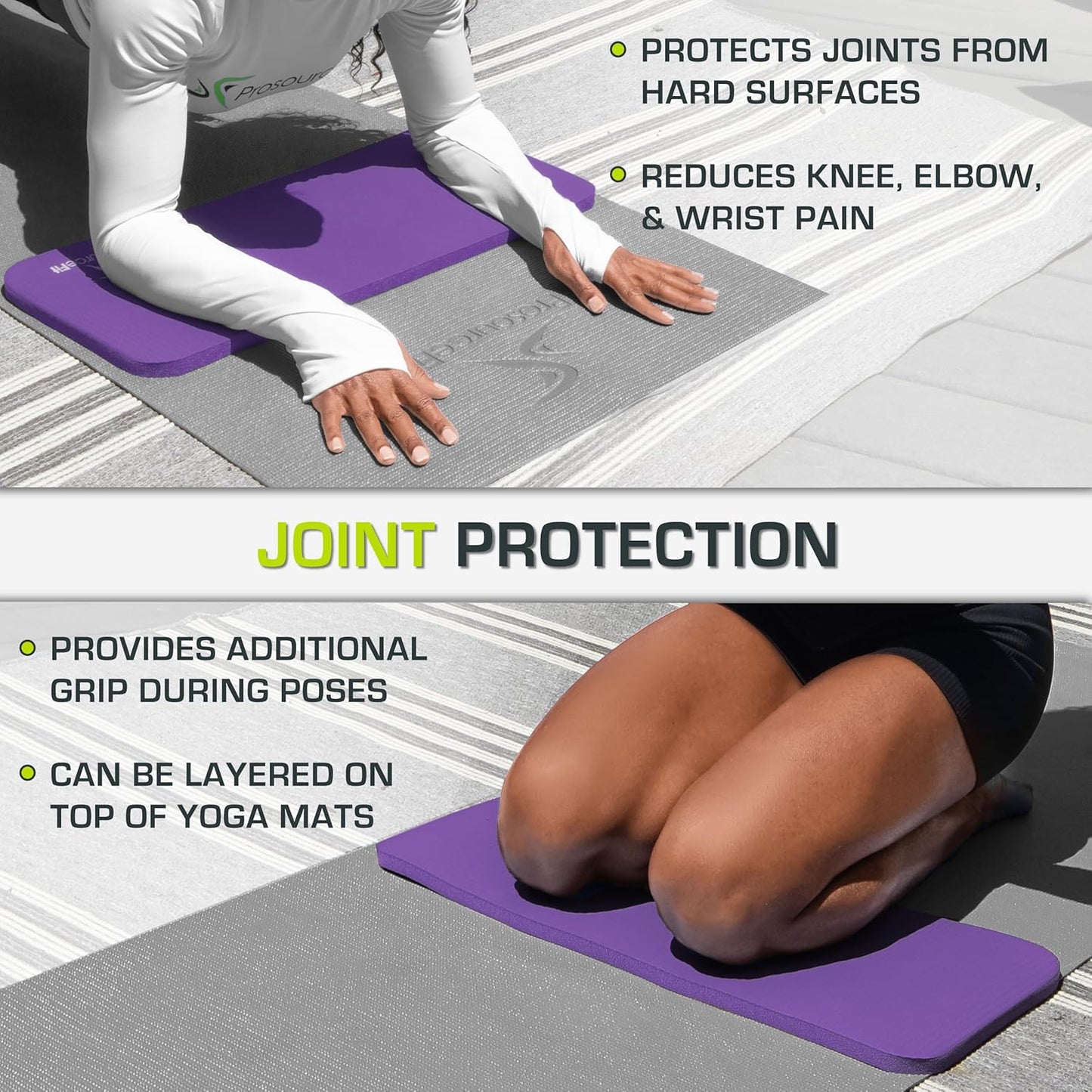 Extra Thick Yoga Knee Pad and Elbow Cushion 15mm (5/8”) Fits Standard Mats for Pain Free Joints in Yoga, Pilates, Floor Workouts
