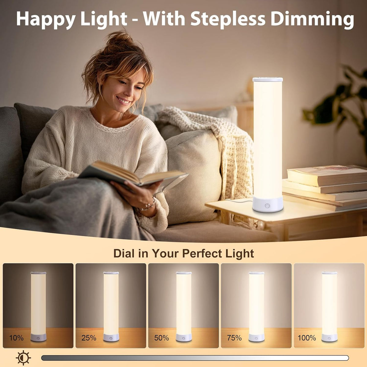 Light Therapy Lamp 15000 Lux, UV-Free Happy Sunlight Lamps with 3 Color Temperatures, Adjustable Brightness, Timer & Memory Function, Full Spectrum Light with Remote Control for Home, Happy Life