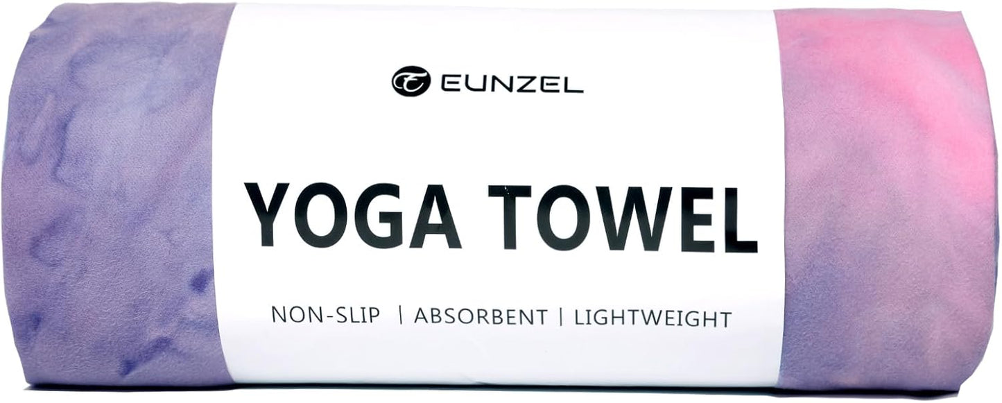 2 Pack Hot Yoga Towel Non Slip Yoga Mat Towel Non-Slip Sweat Absorbent Microfiber Towel for Hot Yoga, Pilates and Workout 72" x 26.5", Purple & Blue/Purple & Green