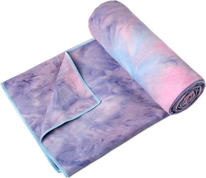 2 Pack Hot Yoga Towel Non Slip Yoga Mat Towel Non-Slip Sweat Absorbent Microfiber Towel for Hot Yoga, Pilates and Workout 72" x 26.5", Purple & Blue/Purple & Green
